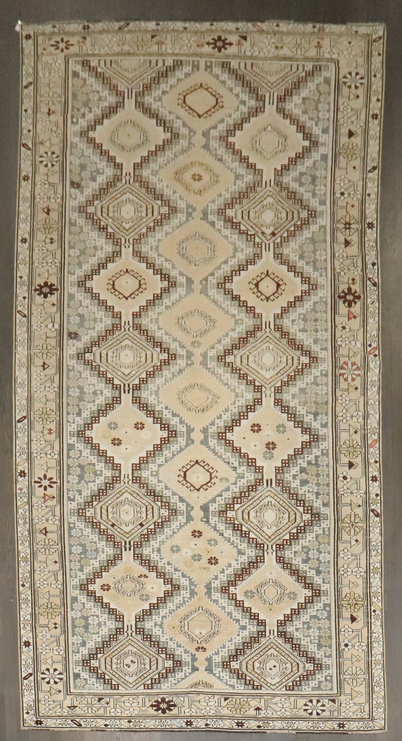 6' 2" x 12' 5" Caucasian Shirvan Gallery Rug Earth Tones: 6' 2" x 12' 5" Caucasian Shirvan Gallery Rug Earth Tones Early 20th century geometric Shirvan gallery rug in earth tones. This pre-owned Caucasian rug features a classic gallery-size format and an ant