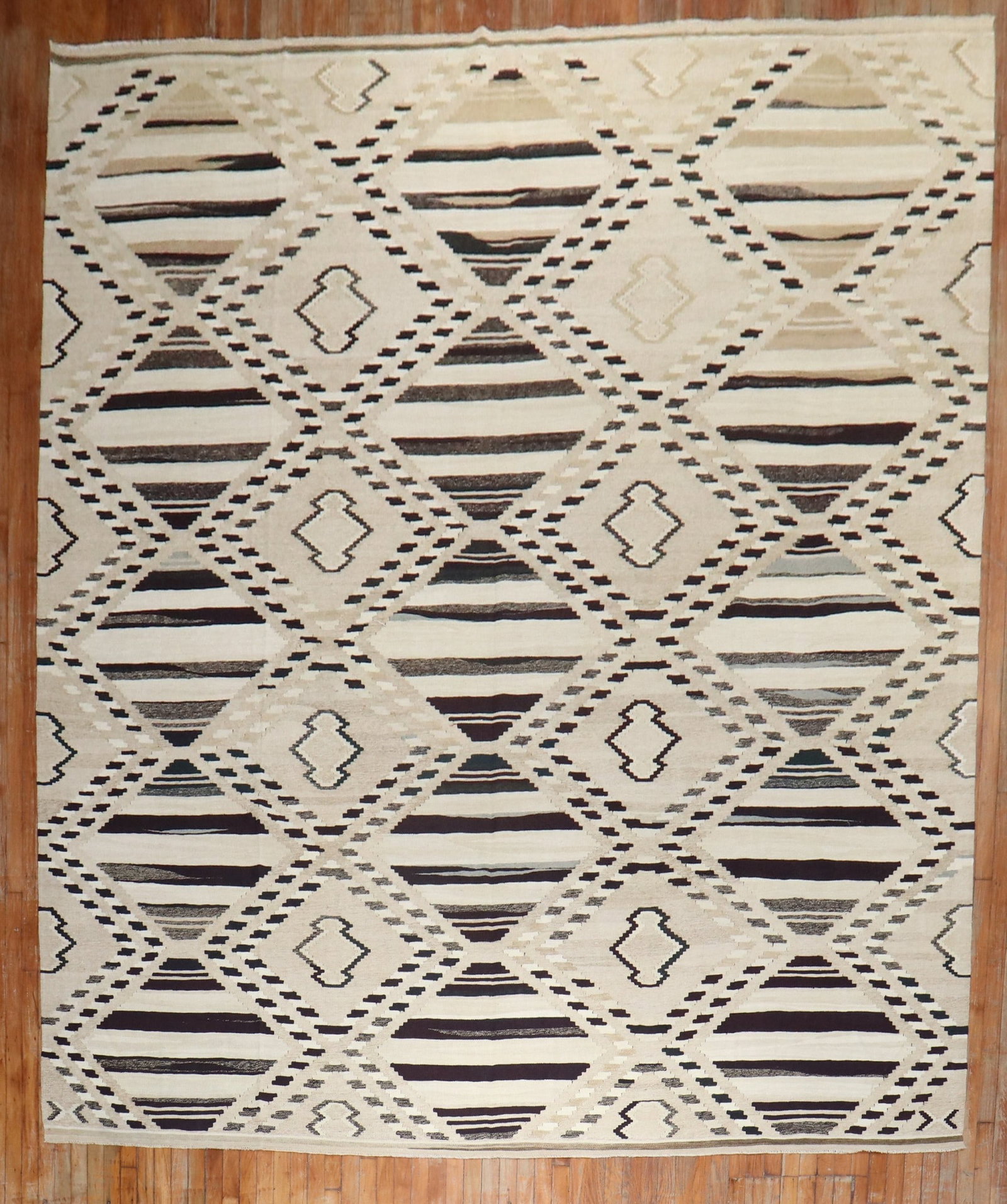 10' 1" x 14' Turkish Geometric Kilim Rug Brown Ivory Camel (1 of 7)