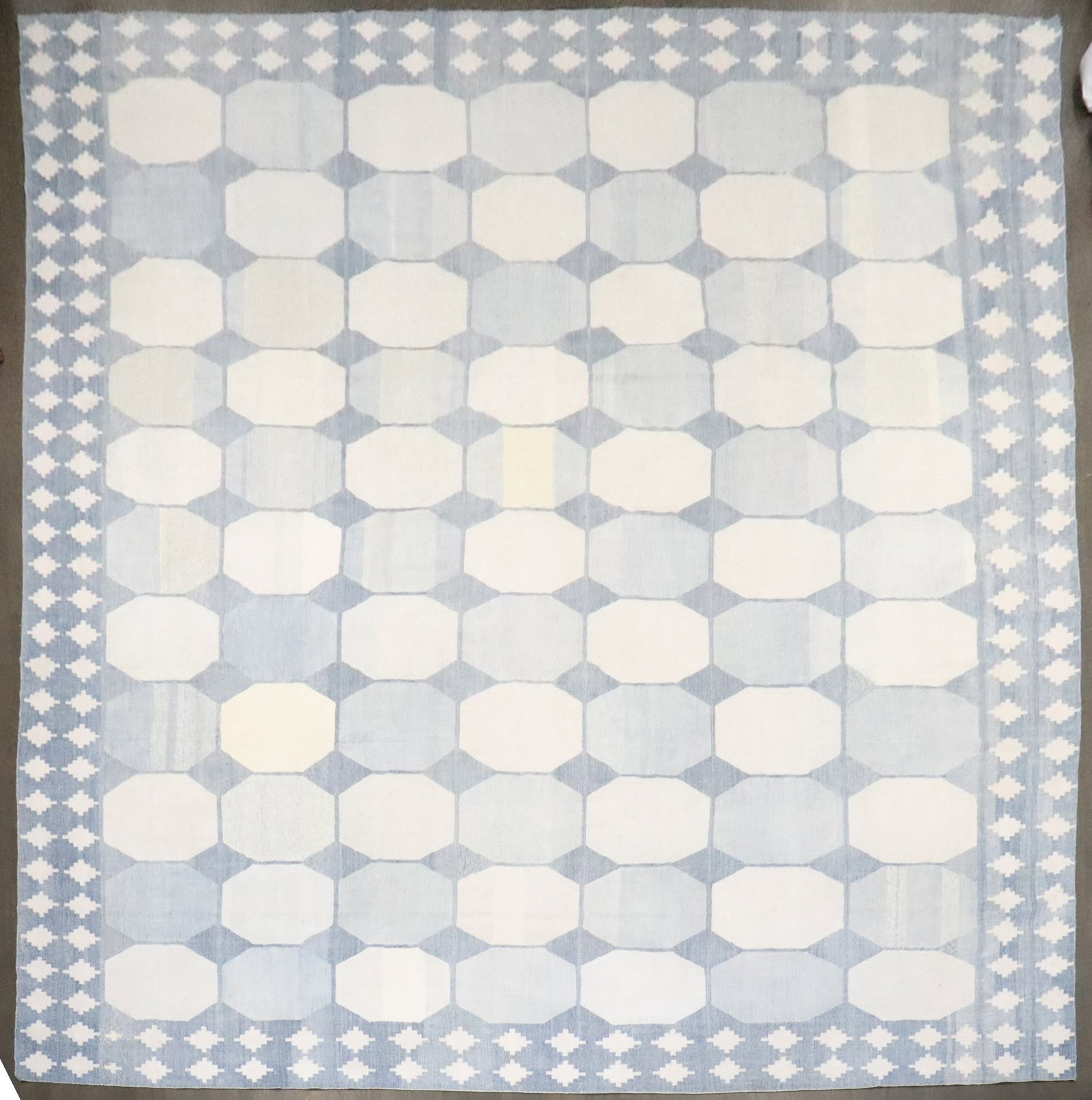 13' 7" x 18' 2" Antique Indian Dhurrie Rug Blue and Cream (1 of 7)