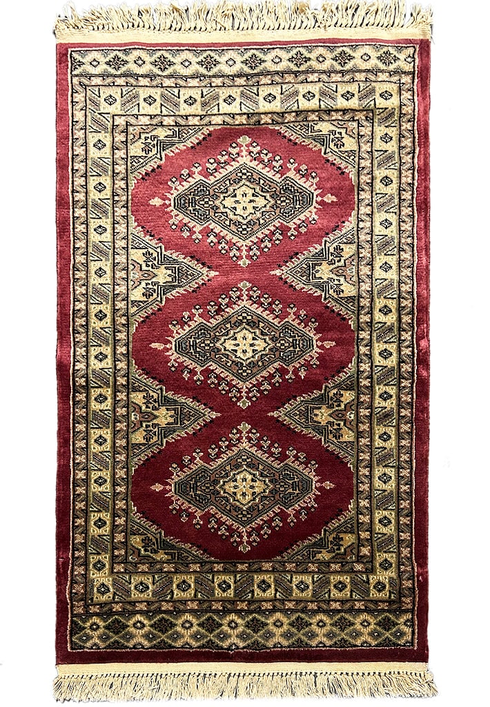 2.7 x 3.8 Hand-Knotted Jaldar Bokhara Rug Red Wool: 2.7 x 3.8 Hand-Knotted Jaldar Bokhara Rug Red Wool Free continental US Shipping Enhance your living space with this exquisite 2.7 x 3.8 Jaldar Hand-Knotted Bokhara Pattern Rug. This stunning rug showc