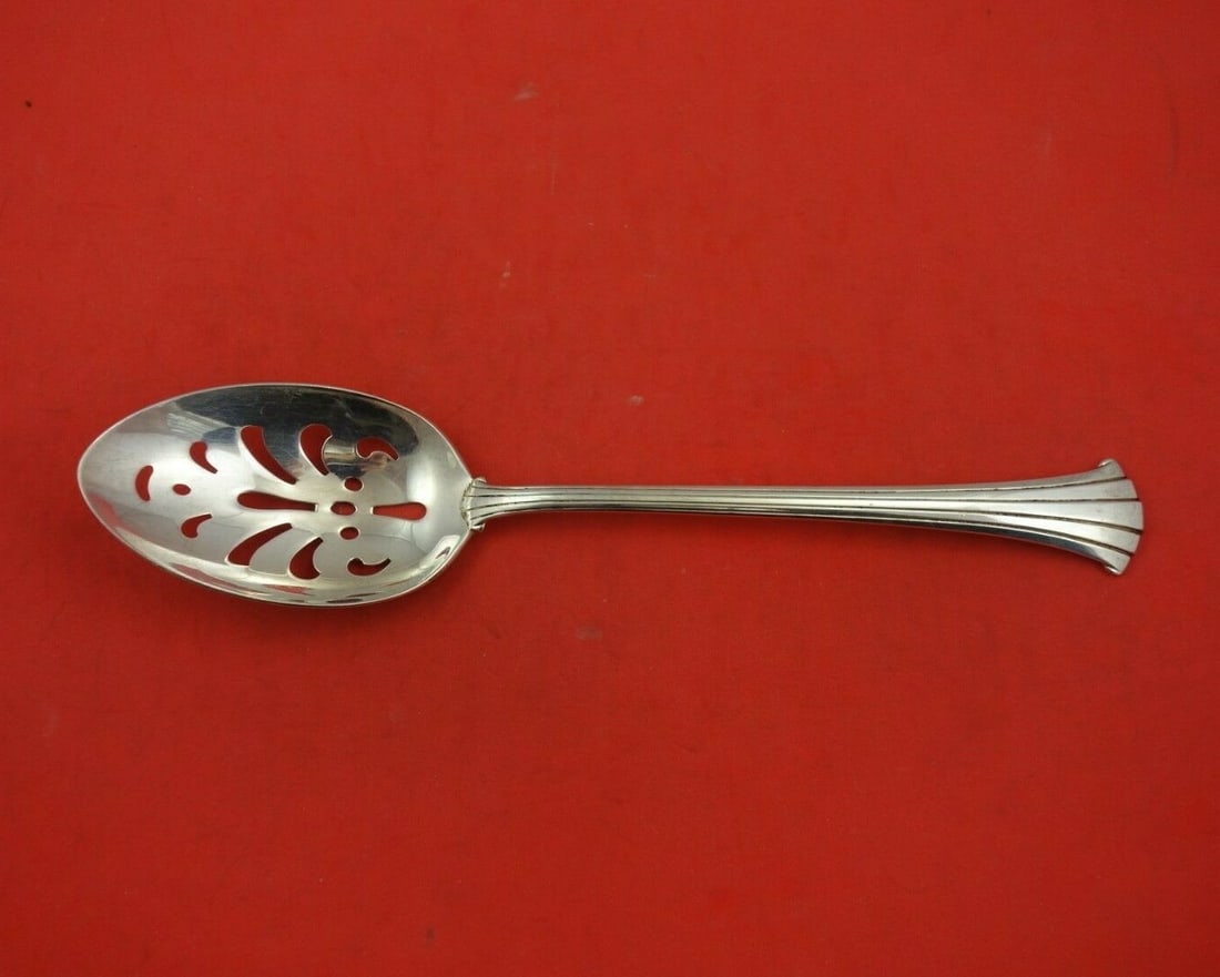 Gorham Newport Scroll Sterling Silver Slotted Serving Spoon Pierced 8 1/2: Gorham Newport Scroll Sterling Silver Slotted Serving Spoon Pierced 8 1/2 Sterling silver slotted serving spoon in the Newport Scroll pattern by Gorham. This original pierced serving spoon measures 8 