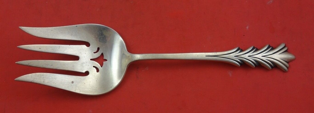 Tuttle Crest of Arden Sterling Silver Pierced Salad Server Fork 9" (1 of 2)