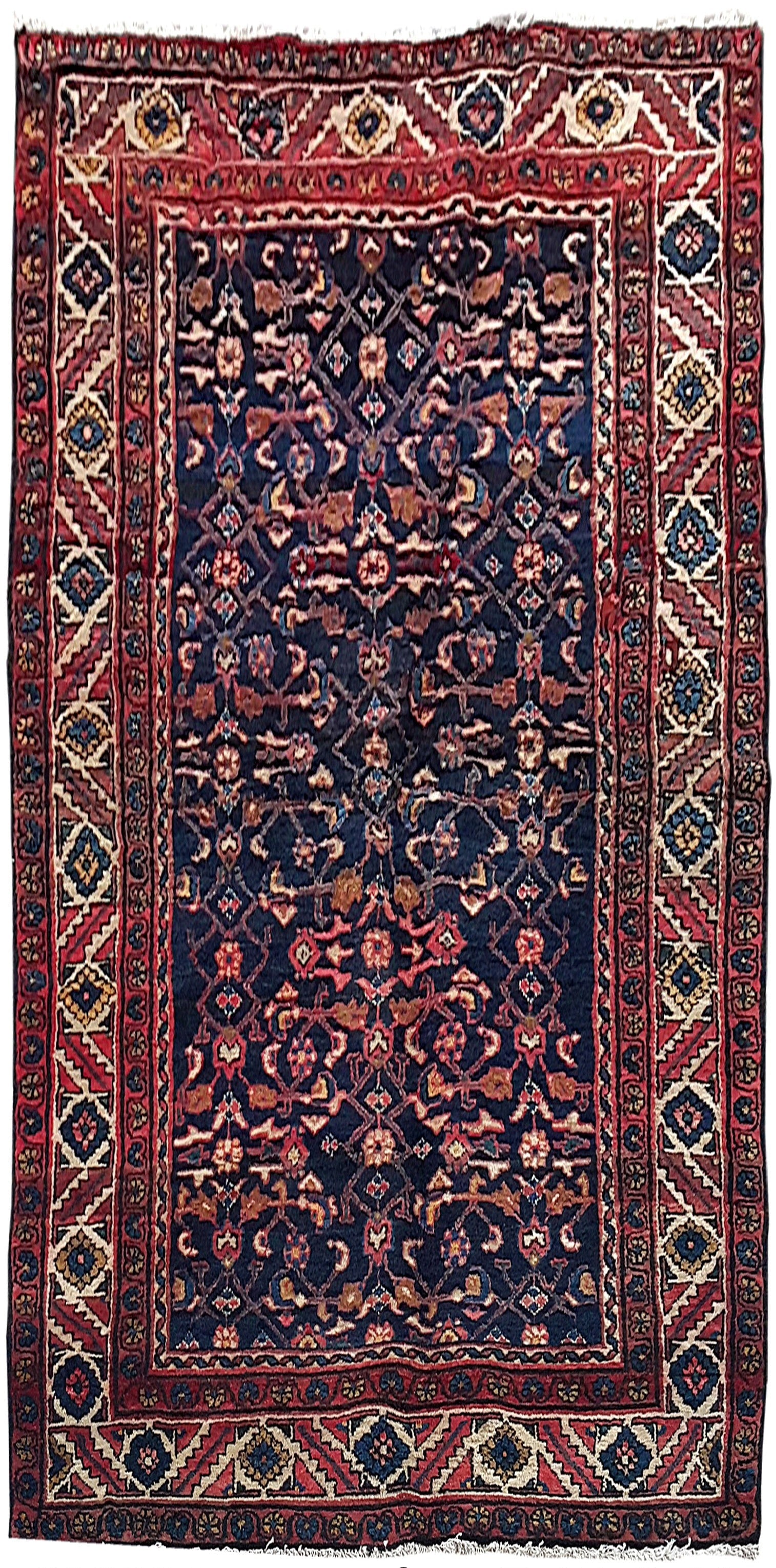 Handmade 3.7 x 7.2 Navy Blue Persian Hamadan Rug: Handmade 3.7 x 7.2 Navy Blue Persian Hamadan Rug Free continental US Shipping Elevate your home's decor with the exquisite handcrafted Navy Blue Persian Hamadan Rug. This striking rug features a deep 