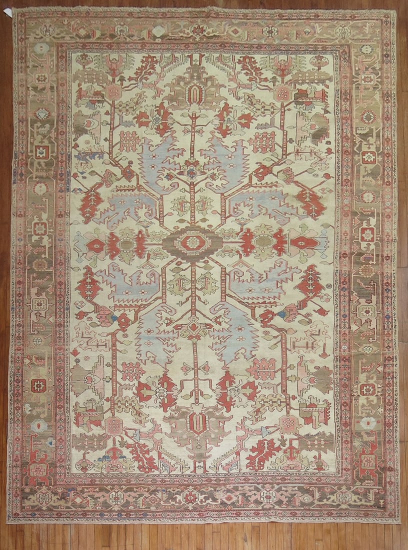 9' 9" x 14' 10" Antique Heriz Serapi Room Rug Ivory (1 of 7)