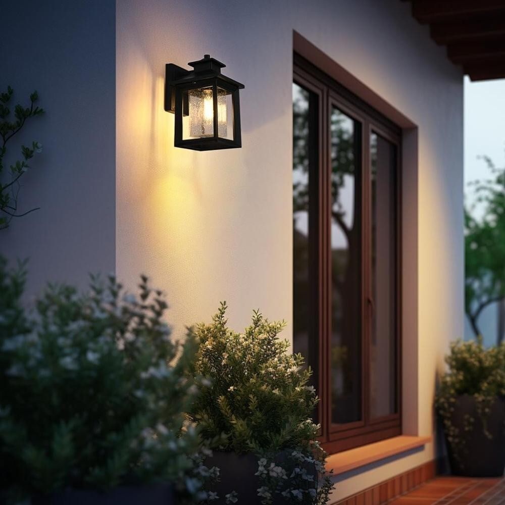 Judson outdoor wall lantern black seedy glass 12 in: Judson outdoor wall lantern black seedy glass 12 in Traditional outdoor wall sconce light fixture with seedy glass, designed for wall mounting in outdoor and indoor/outdoor spaces such as an entryway,