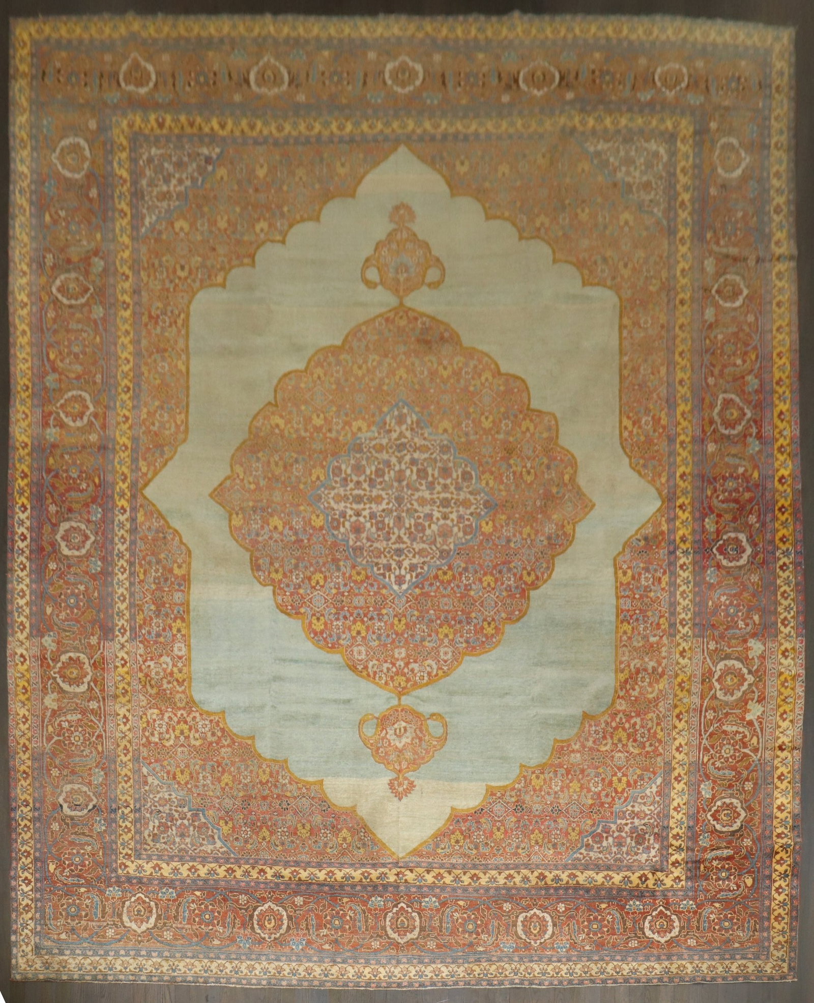 10' x 13' Persian Tabriz room carpet blue medallion field (1 of 7)