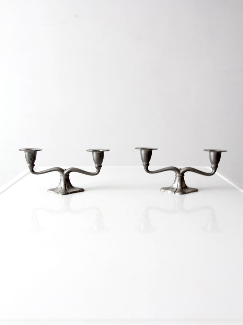 Pair of Art Nouveau Double Candlesticks with Floral Bases (1 of 10)
