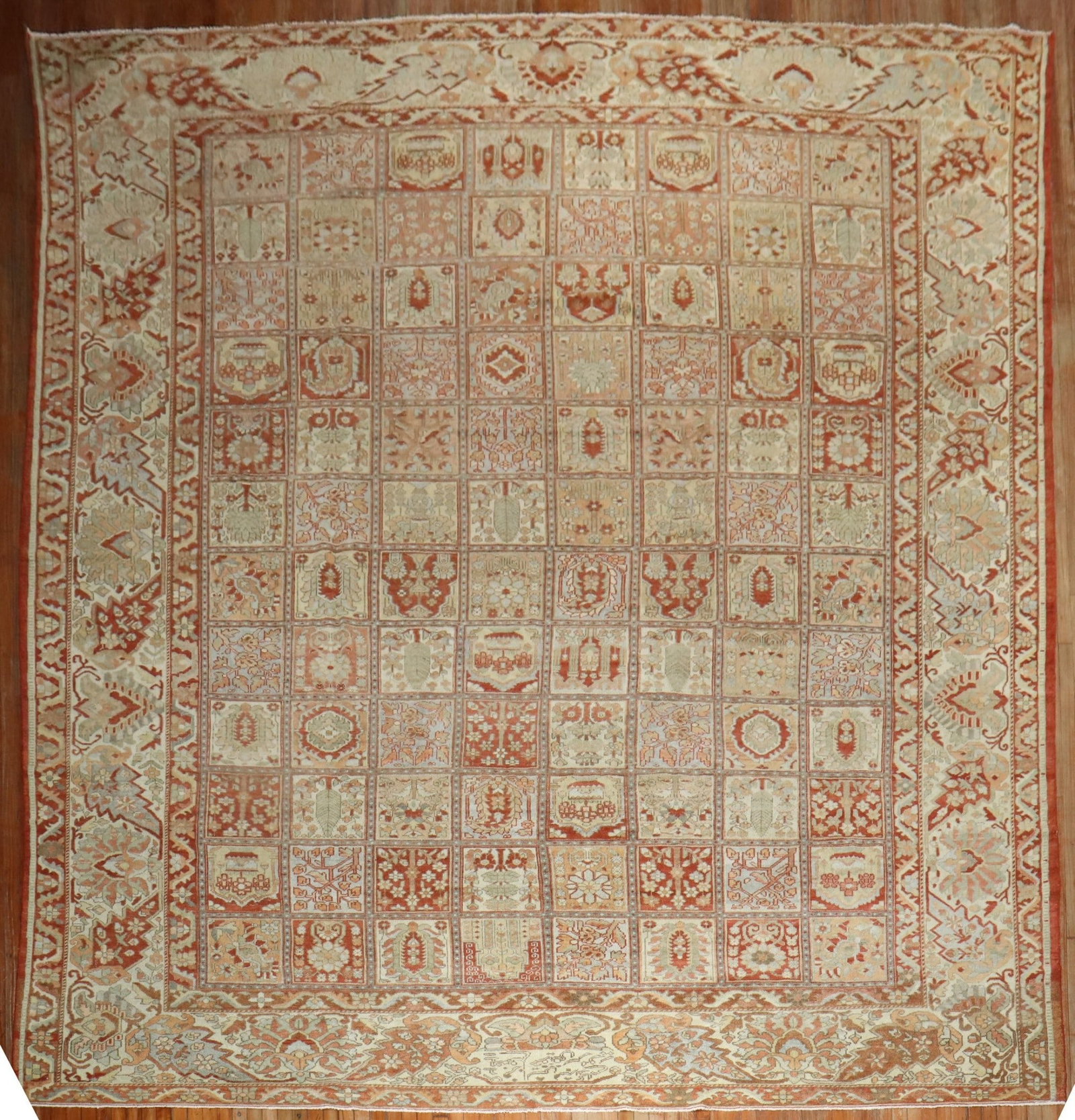 13' 1" x 15' 2" Oversize Square Persian Bakhtiari Garden Design Rug: 13' 1" x 15' 2" Oversize Square Persian Bakhtiari Garden Design Rug Pre-owned 1930s Persian Bakhtiari oversize square rug featuring an all-over garden box design. Specifications Type: Bakhtiari Origin