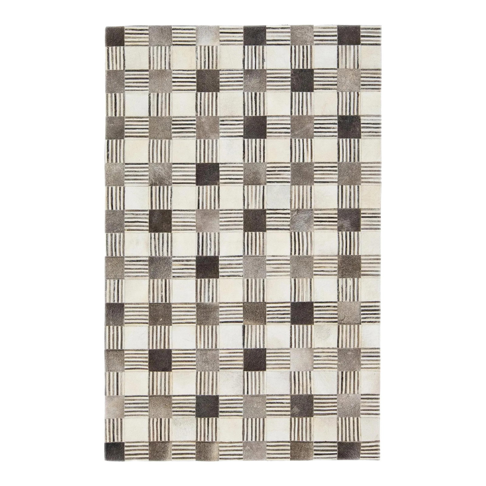 Contemporary Geometric Leather Wool Patch Rug 5' x 8' (1 of 7)