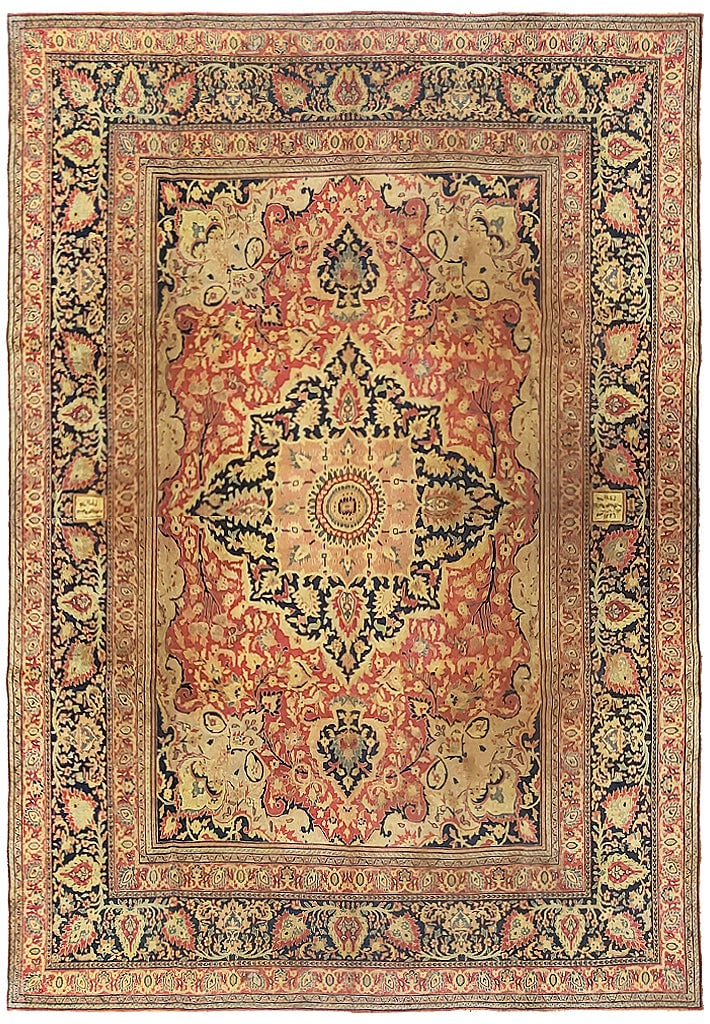 10 x 13 Salmon Antique Persian Signed Serapi Rug One of a Kind: 10 x 13 Salmon Antique Persian Signed Serapi Rug One of a Kind Free continental US Shipping Enhance your living space with this stunning 10' x 13' 2" Salmon Antique Persian SIGNED Serapi Rug, handcraf