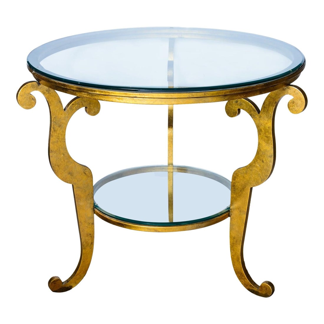 Round 2 Tier Center Table in Gilt Iron with Beveled Glass Top (1 of 10)