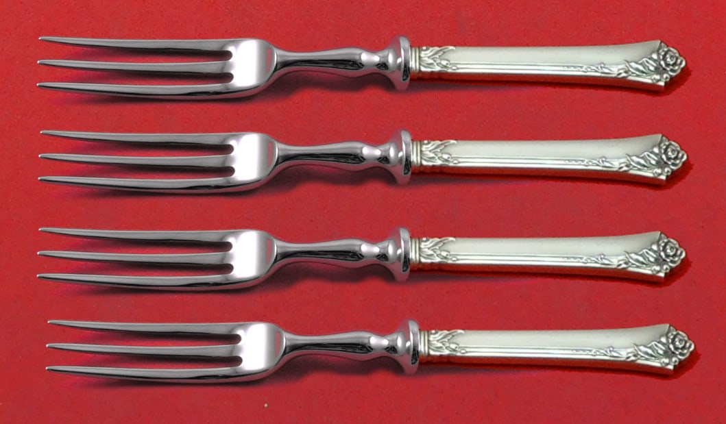 Oneida Damask Rose Sterling Silver Fruit Forks 4-Piece Set 6 Inch: Oneida Damask Rose Sterling Silver Fruit Forks 4-Piece Set 6 Inch This exquisite 4-piece fruit fork set features the elegant Damask Rose pattern by Oneida. Each fork is crafted from sterling silver wi