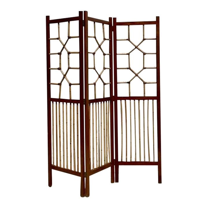 Vintage Coastal Rattan Folding Screen 60 x 72 Brown (1 of 6)