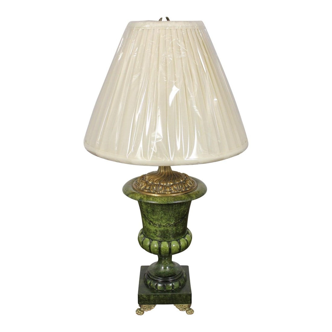 Green Porcelain Table Lamp with Brass Accents and Marbleized Finish (1 of 10)