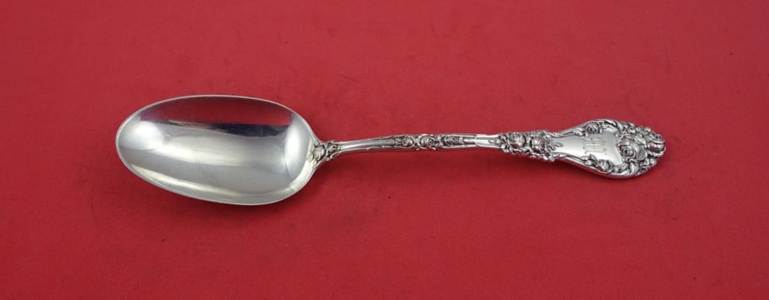 Durgin Marechal Niel Sterling Silver Serving Spoon 8 3/8" Monogrammed: Durgin Marechal Niel Sterling Silver Serving Spoon 8 3/8" Monogrammed This exquisite serving spoon features the elegant Marechal Niel pattern by Durgin, crafted from high-quality sterling silver. Meas