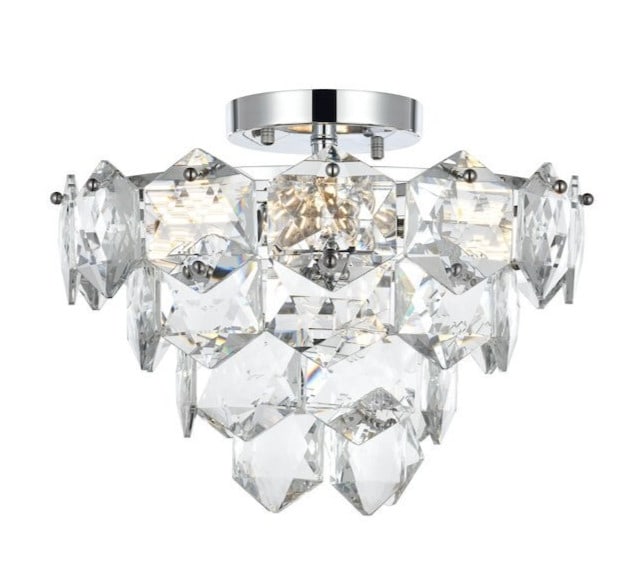 Adaline 16 in Chrome Crystal Flush Mount Chandelier 6 Light: Adaline 16 in Chrome Crystal Flush Mount Chandelier 6 Light Modern flush mount chandelier light fixture from the Adaline collection, featuring a chrome finish with clear royal cut crystals and a round
