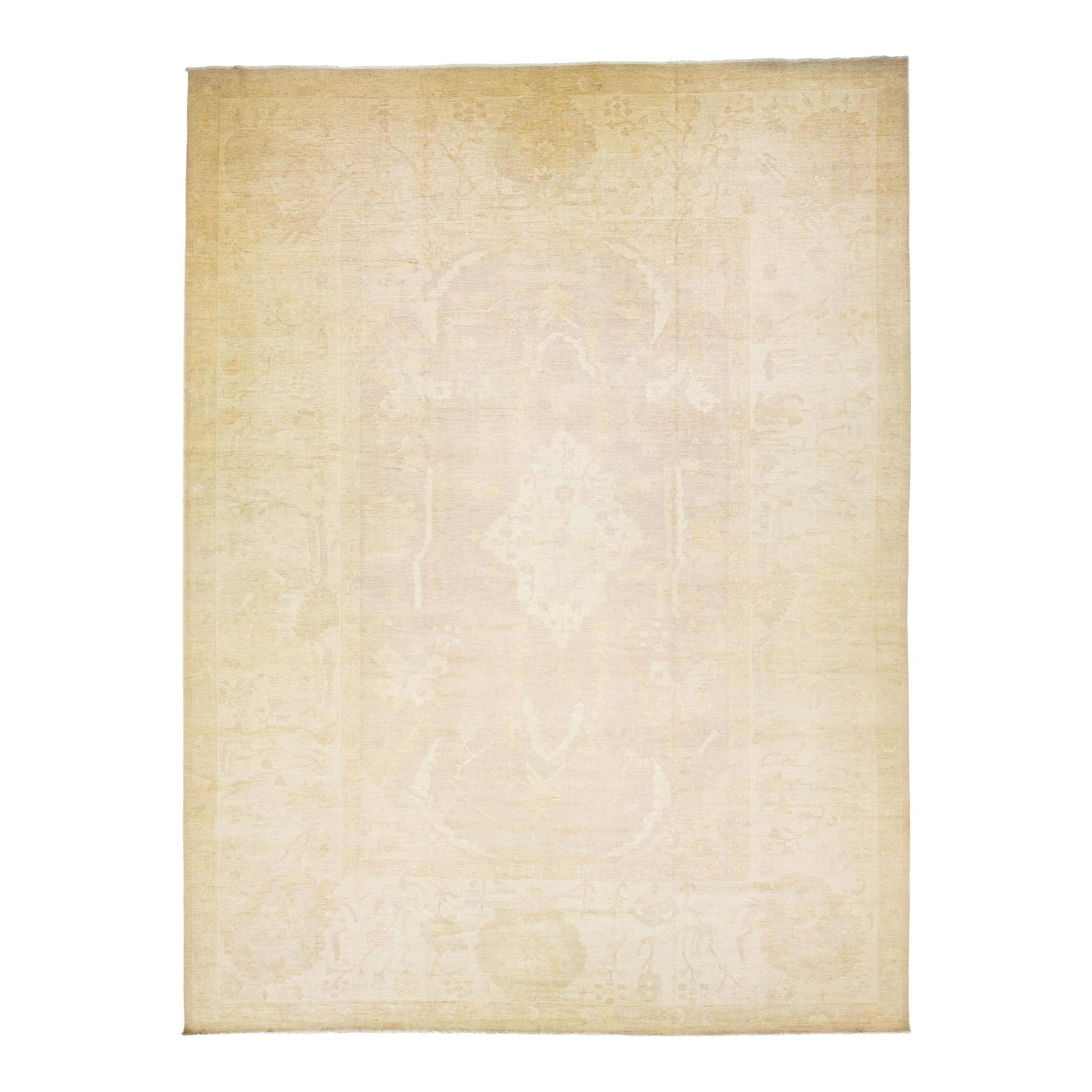 Oversized Contemporary Oushak Beige Wool Rug with Floral Design 15'10 x 21: Oversized Contemporary Oushak Beige Wool Rug with Floral Design 15'10 x 21 Enhance your space with this stunning oversized modern Oushak rug, expertly hand-knotted from high-quality wool. Featuring a 