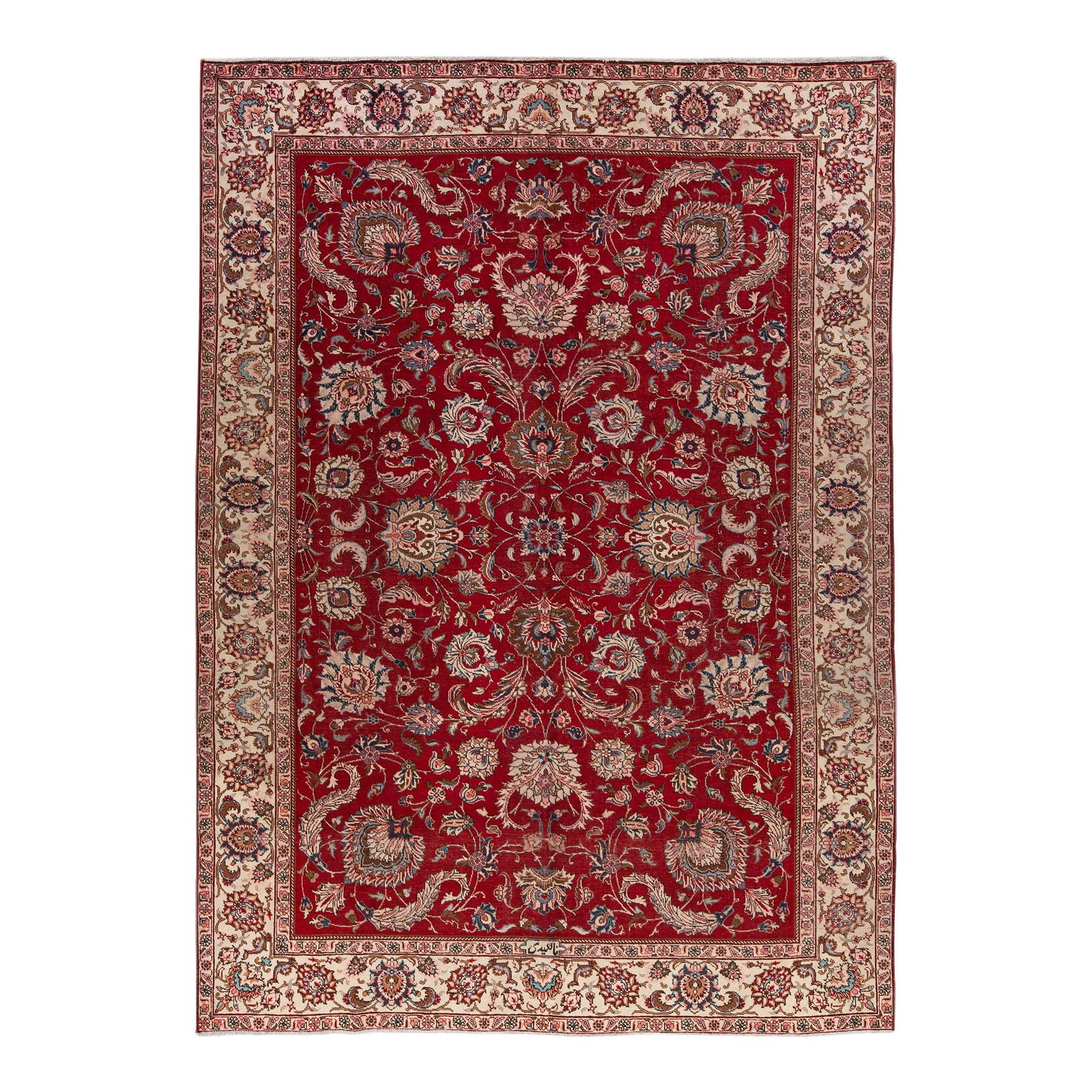 Vintage Persian Tabriz Hand-Knotted Red Wool Rug 7'3 x 10'3 (1 of 7)