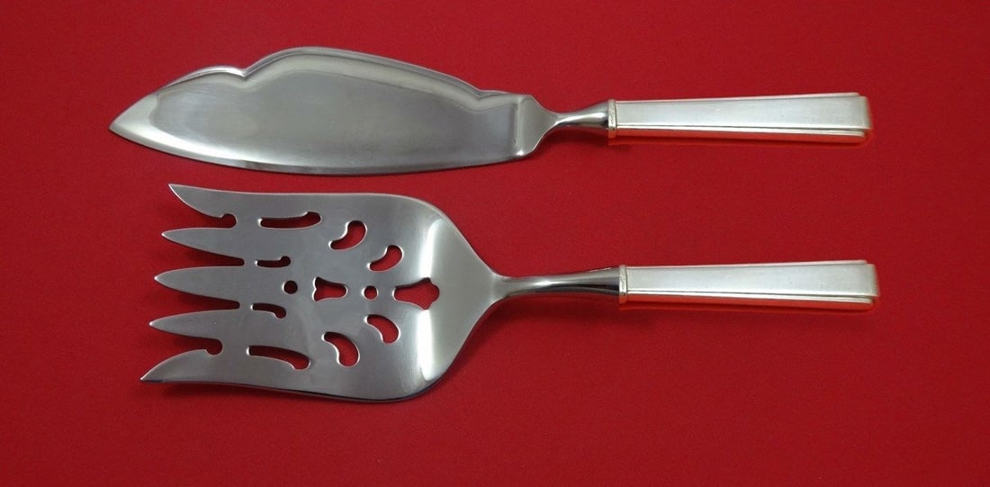 2 Piece Fish Serving Set Lunt Modern Classic Sterling Silver HHWS (1 of 1)