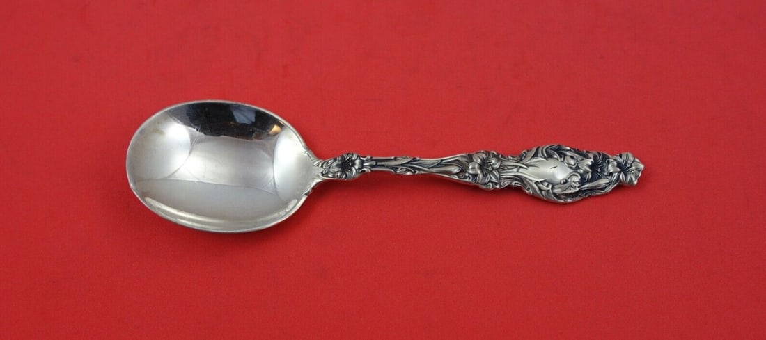 Rare Whiting Sterling Silver Lily Cream Soup Spoon Gorham Marks 5 3/4": Rare Whiting Sterling Silver Lily Cream Soup Spoon Gorham Marks 5 3/4" This exquisite cream soup spoon is crafted from sterling silver (.925) and features the intricate "Lily" pattern by Whiting, a re