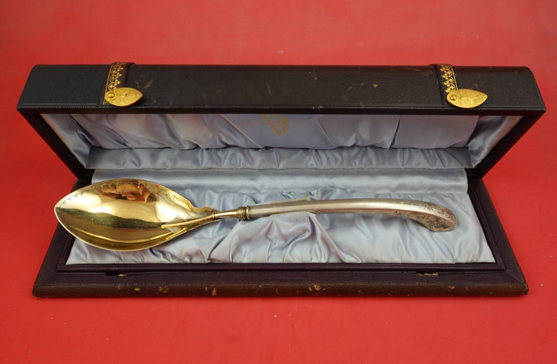 Gorham Angelo Sterling Silver Serving Spoon Gold Washed with Original Box (1 of 9)