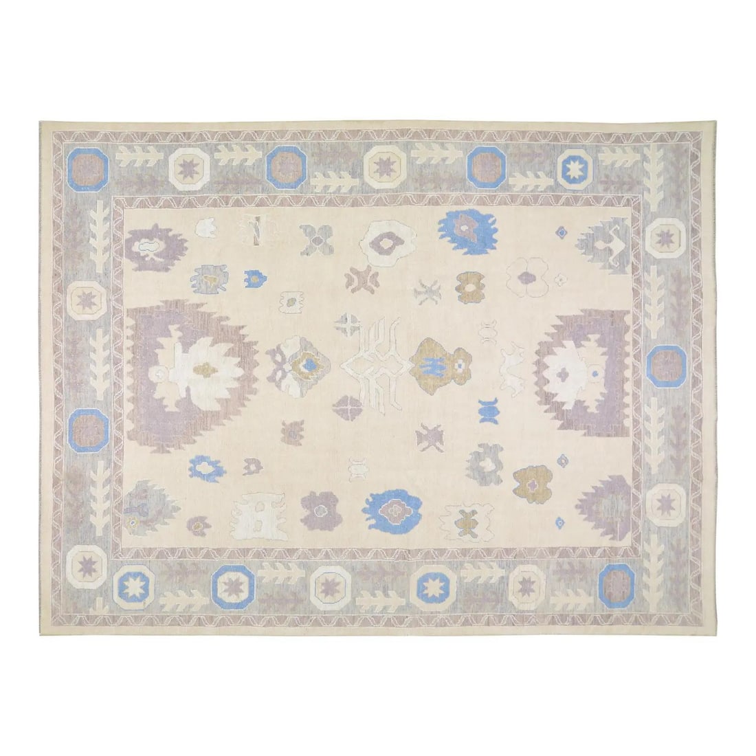Gray Organic Wool Oushak Rug Hand Knotted 10'5" x 14' Pakistani: Gray Organic Wool Oushak Rug Hand Knotted 10'5" x 14' Pakistani This Pakistani Oushak rug is hand-knotted from organic wool, featuring natural colors and a soft texture. The rug presents a gray color 