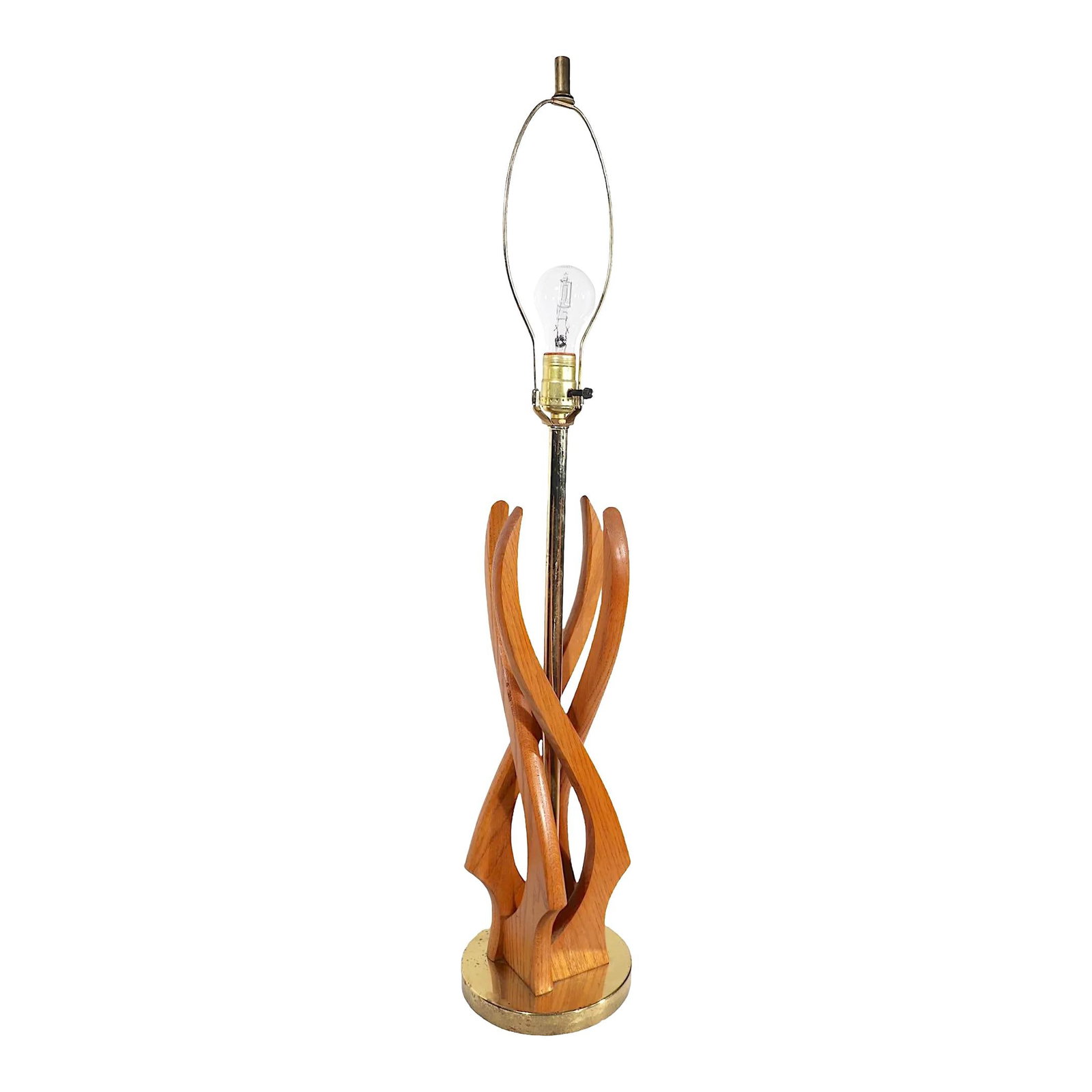 Mid Century Danish Style Wood Brass Table Lamp C 1950s 1960s (1 of 10)