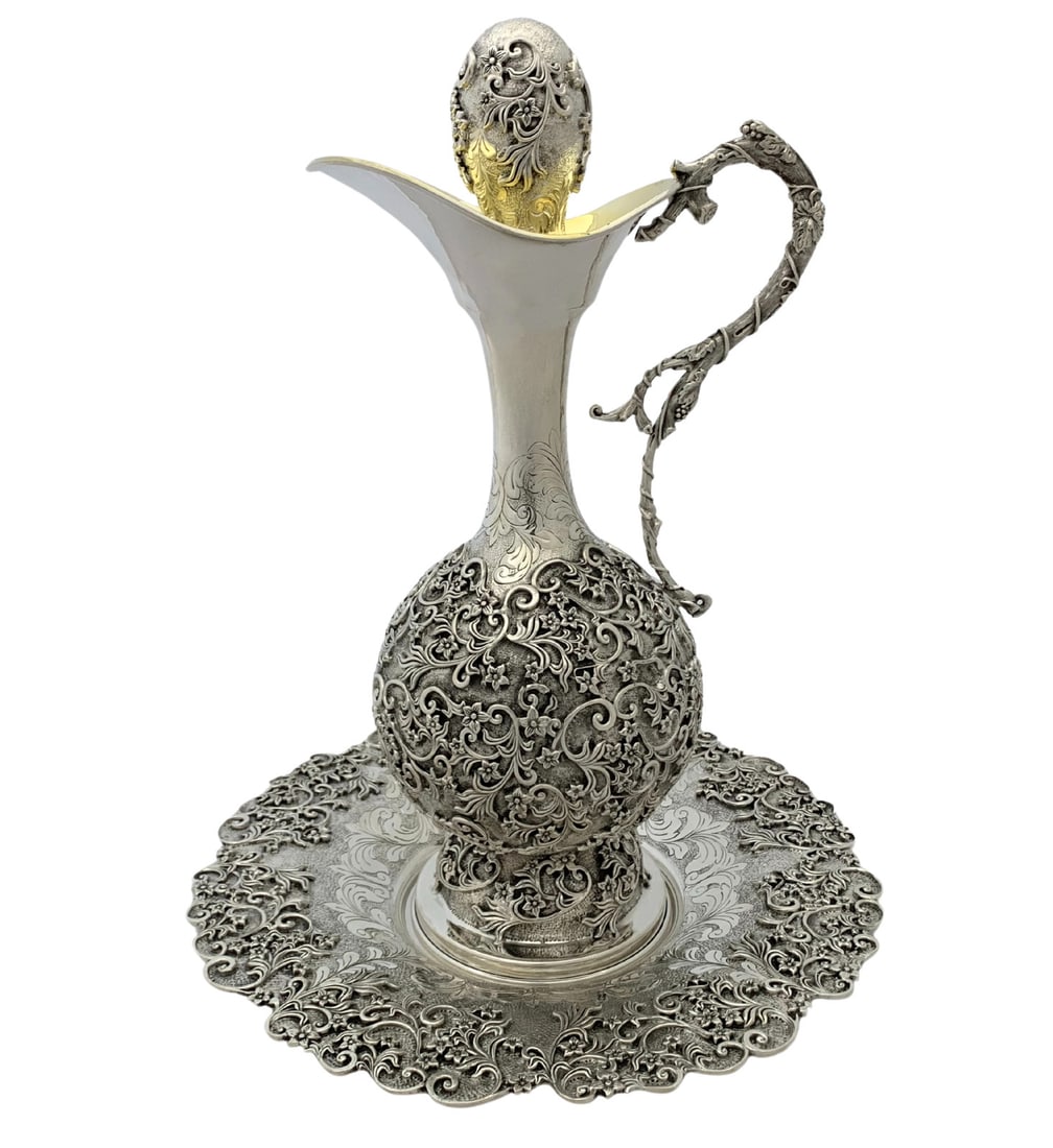 Handmade 925 Sterling Silver Floral Wine Bottle and Tray Set (1 of 5)