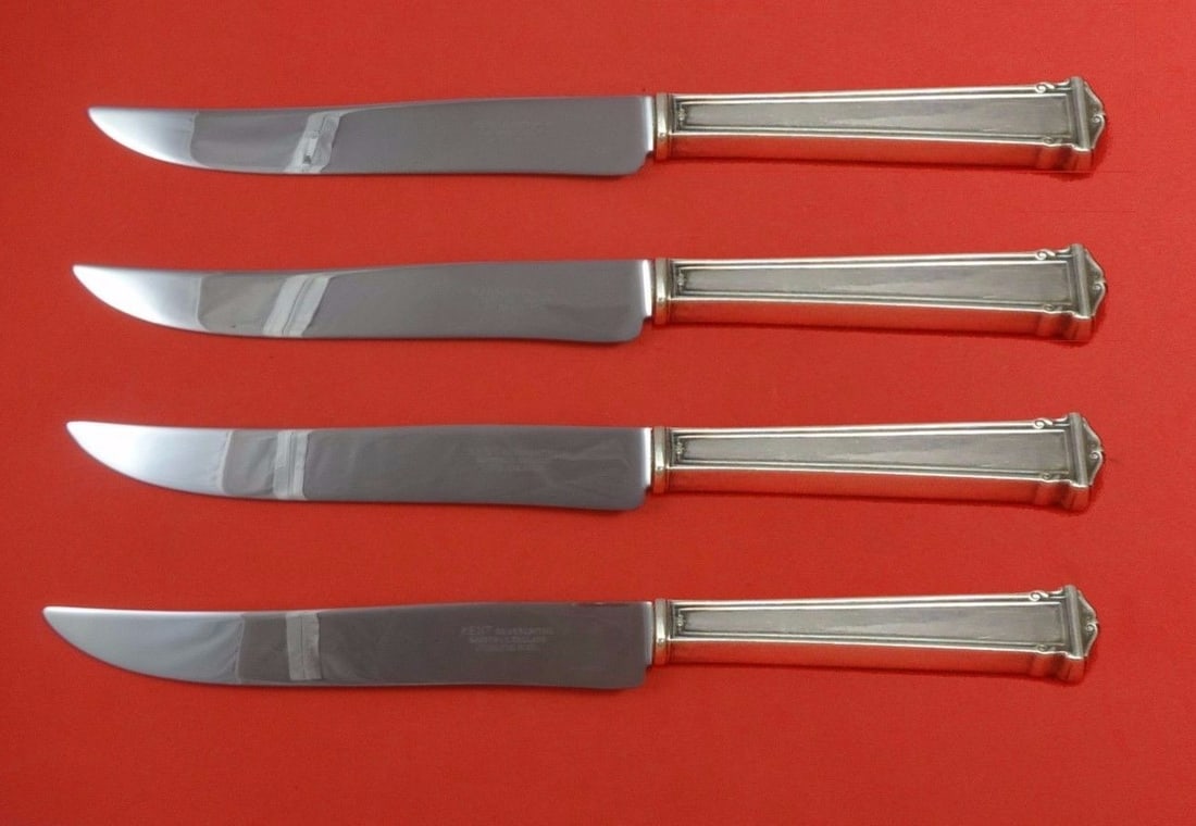 Theseum by International Sterling Silver Steak Knife Set 4pc Texas Size: Theseum by International Sterling Silver Steak Knife Set 4pc Texas Size Introducing the Theseum by International Sterling Silver Steak Knife Set, a remarkable 4-piece collection designed for steak ent
