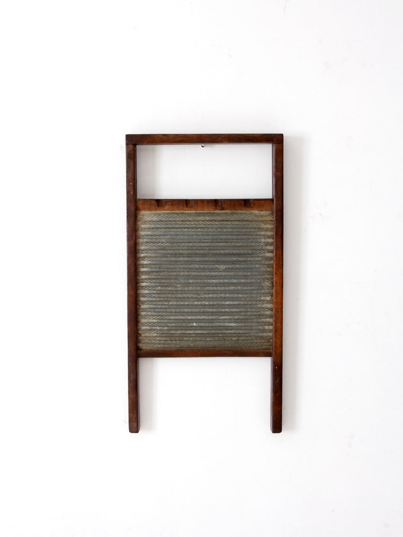Double Sided Antique Washboard with Wood Frame and Metal Surface (1 of 11)