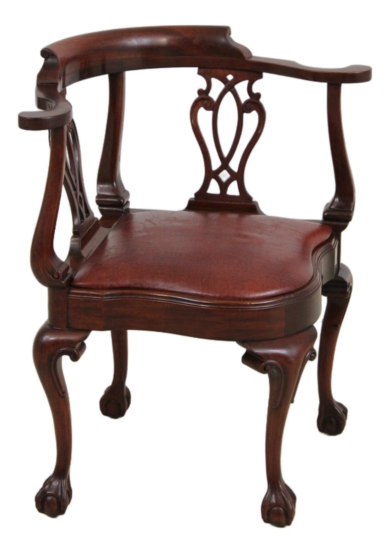 Southwood mahogany corner chair with leather seat ball and claw feet (1 of 10)