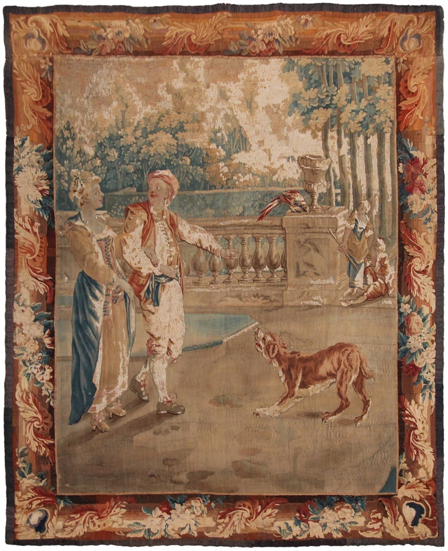 Antique Flemish Verdure Wool Silk Tapestry Wall Hanging 153cm x 165cm: Antique Flemish Verdure Wool Silk Tapestry Wall Hanging 153cm x 165cm This authentic 18th-century Flemish verdure tapestry is a handwoven work of art crafted from wool and silk. Featuring a detailed v