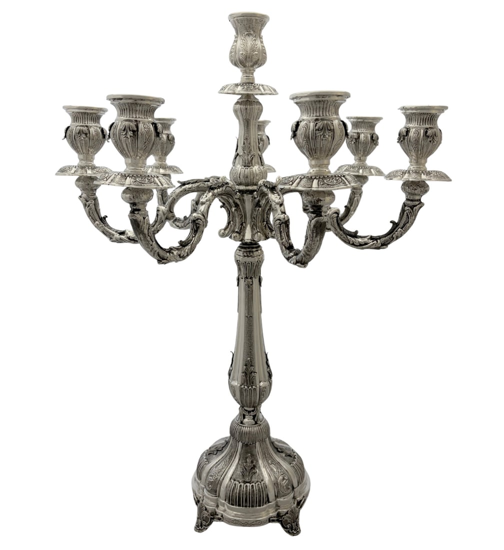 925 Sterling Silver 8 Light Leaf Motif Candelabra (1 of 3)