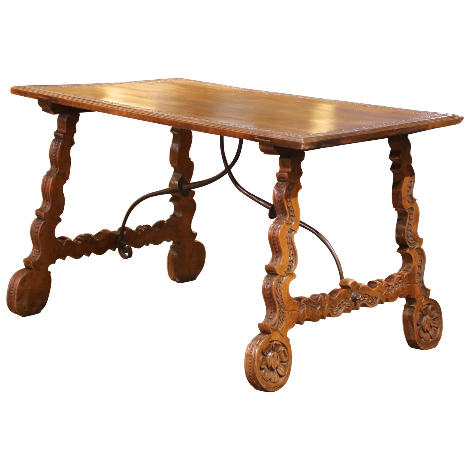 Mid-19th Century Spanish Walnut Side Table Desk with Carved Lyre Legs: Mid-19th Century Spanish Walnut Side Table Desk with Carved Lyre Legs This stunning 19th-century Spanish side table or writing desk showcases exquisite craftsmanship and rich materials. Constructed fr