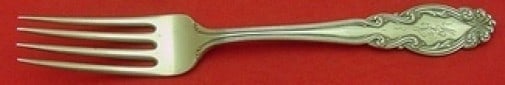 Dominick & Haff Gothic sterling silver fork 6 7/8 monogrammed: Dominick & Haff Gothic sterling silver fork 6 7/8 monogrammed Sterling silver regular fork in the Gothic pattern by Dominick & Haff. This pre-owned piece is monogrammed, with monograms that vary, and 