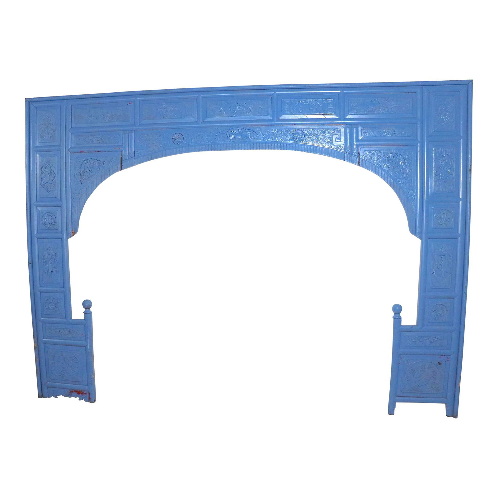Chinese Opium Bed Fragment Carved Wood Decorative Accent Blue (1 of 10)