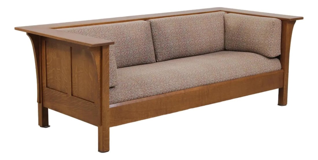 Stickley Prairie oak settee in Mission Arts and Crafts style (1 of 10)
