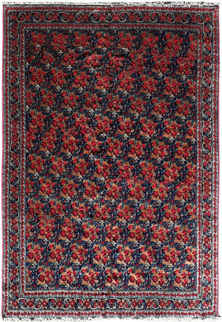 290cm x 406cm Hand Knotted Wool Karabagh Area Rug Caucasian Tribal c 1920: 290cm x 406cm Hand Knotted Wool Karabagh Area Rug Caucasian Tribal c 1920 Antique Caucasian Karabagh area rug with a hand-knotted wool construction and an allover tribal floral design. The navy blue f