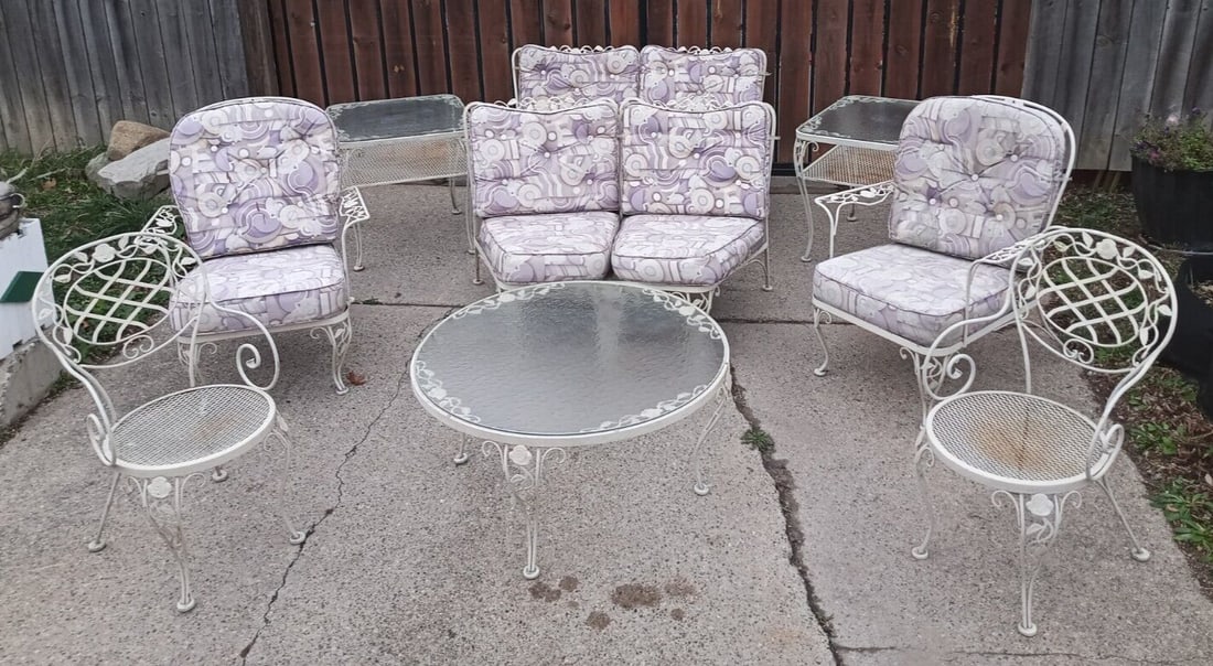 9 Piece Woodard Chantilly Rose Iron Patio Lounge Set (1 of 18)