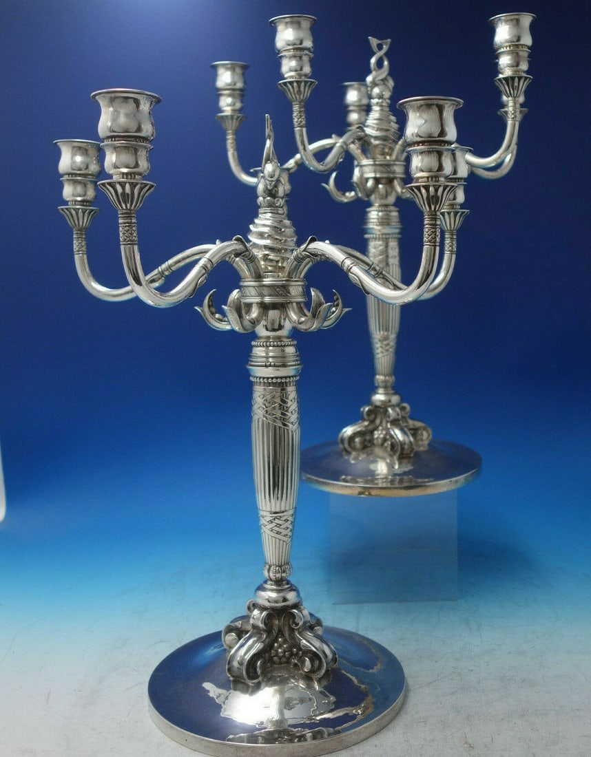 Georg Jensen Monumental Dolphin Candelabra 830 Silver No 224 Rare Artistry (1 of 12)