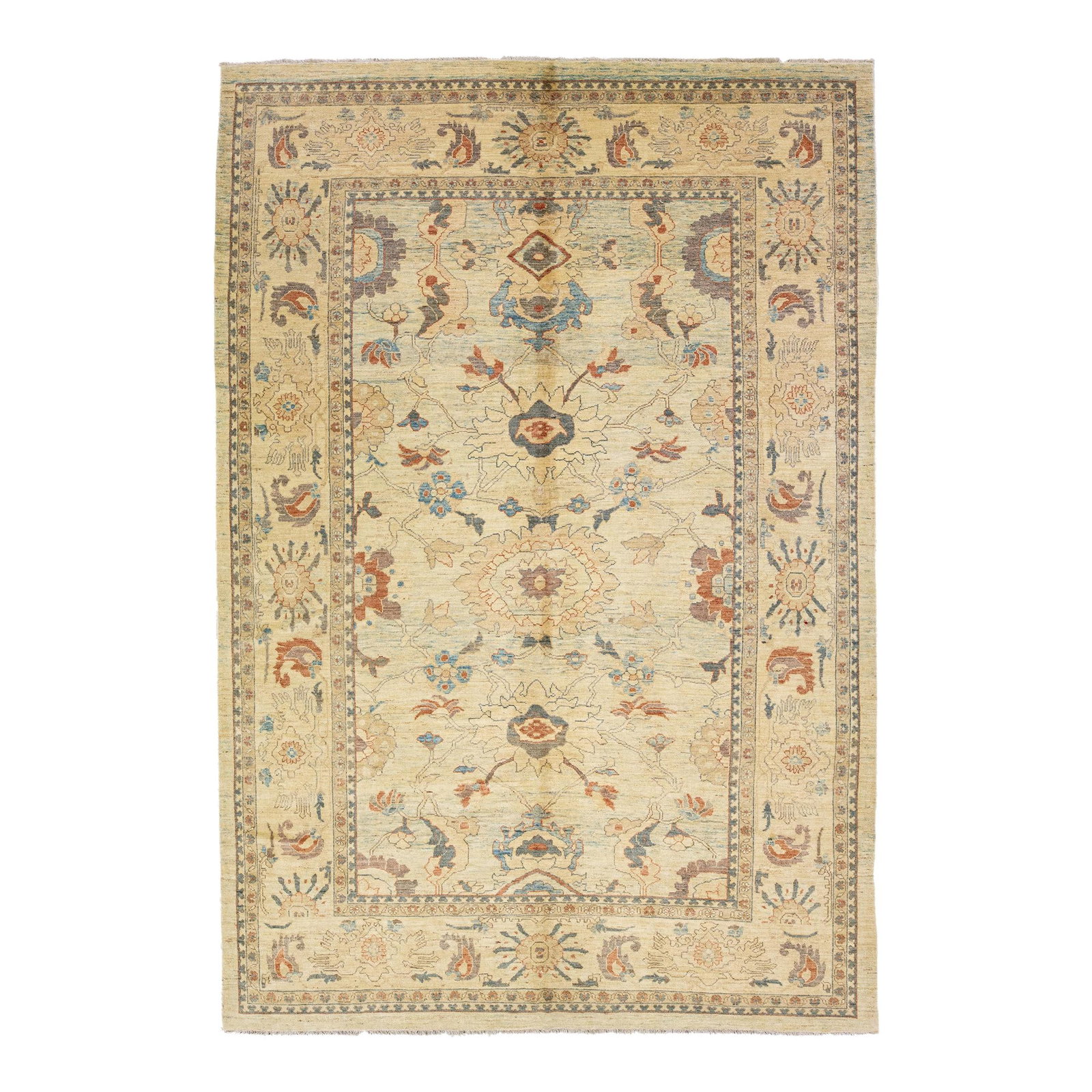 Tan Modern Sultanabad Floral Wool Rug 10' x 14'7 (1 of 10)