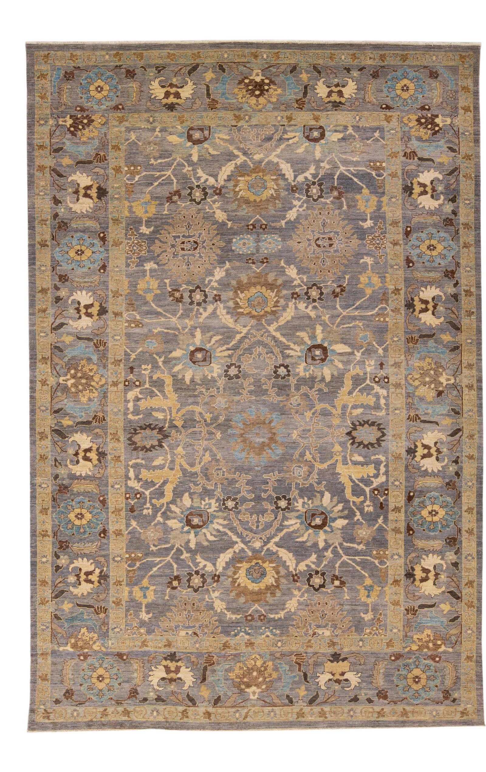 Oversized Gray Wool Sultanabad Rug Floral Motif 12 x 18'4: Oversized Gray Wool Sultanabad Rug Floral Motif 12 x 18'4 Enhance your living space with this exquisite modern Sultanabad handmade wool rug. Featuring a sophisticated gray field, this rug showcases an