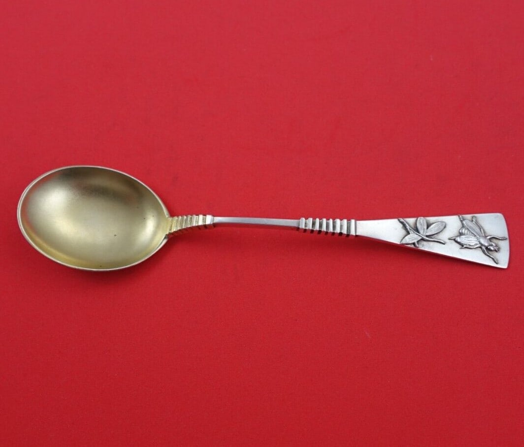 Shiebler Applied Silver Sterling Ice Cream Spoon 6" with Fly Design: Shiebler Applied Silver Sterling Ice Cream Spoon 6" with Fly Design This exquisite ice cream spoon is crafted from sterling silver (.925) in the esteemed Applied Silver pattern by Shiebler, dating bac