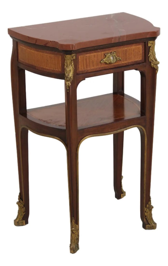 Marble Top French Louis XV Nightstand with Ormolu Inlay 20w x 14d x 32h (1 of 10)