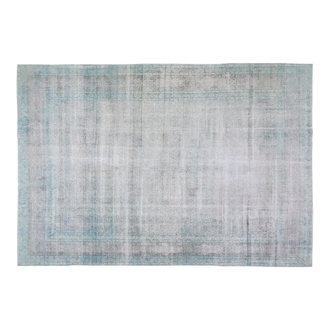 Turkish Anatolian Wool Area Rug 9'6x14 Turquoise: Turkish Anatolian Wool Area Rug 9'6x14 Turquoise This vintage Turkish Anatolian rug is hand-knotted from wool using traditional techniques, blending classic craftsmanship with a modern design sensibil