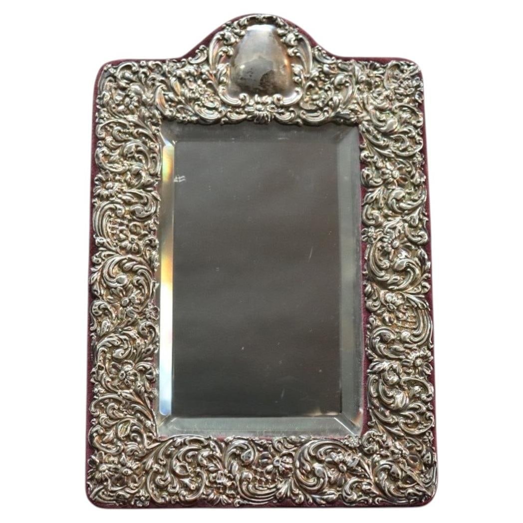 c1900 Victorian Sterling Silver Floral Repousse Tabletop Mirror (1 of 9)