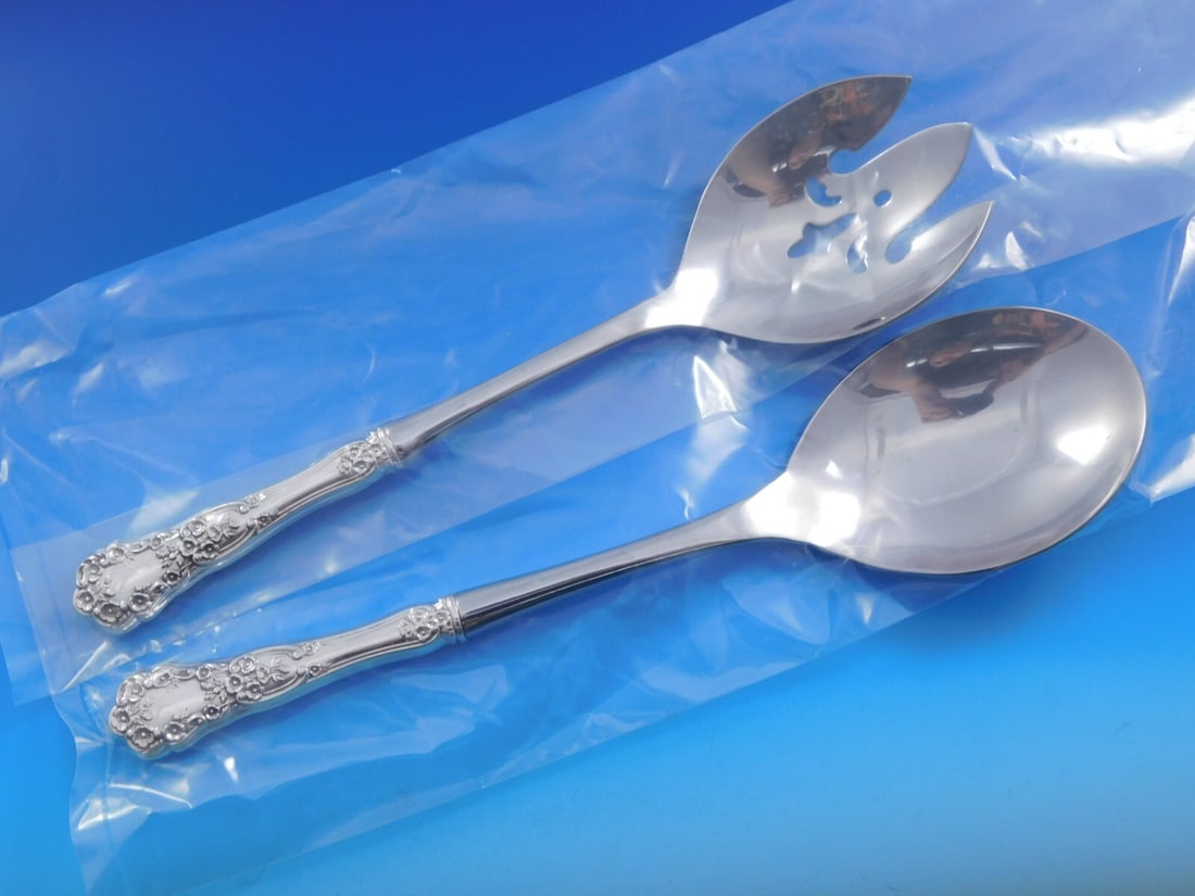 2 Piece Gorham Buttercup Sterling Salad Servers Pierced 10 1/2: 2 Piece Gorham Buttercup Sterling Salad Servers Pierced 10 1/2 Sterling silver Buttercup pattern salad serving set by Gorham, custom made at 10 1/2 inches. This 2-piece set includes a pierced 3-tine s