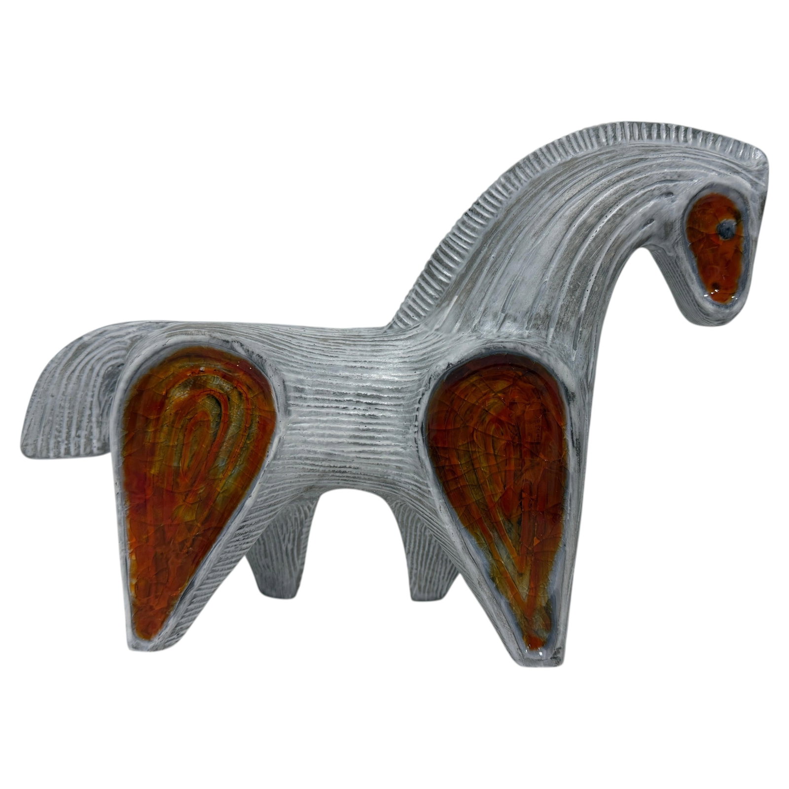 Jonathan Adler Menagerie horse sculpture red orange lava glaze: Jonathan Adler Menagerie horse sculpture red orange lava glaze This Jonathan Adler Menagerie horse sculpture is a striking decorative piece crafted from art glass and ceramic. Featuring a stylized equ
