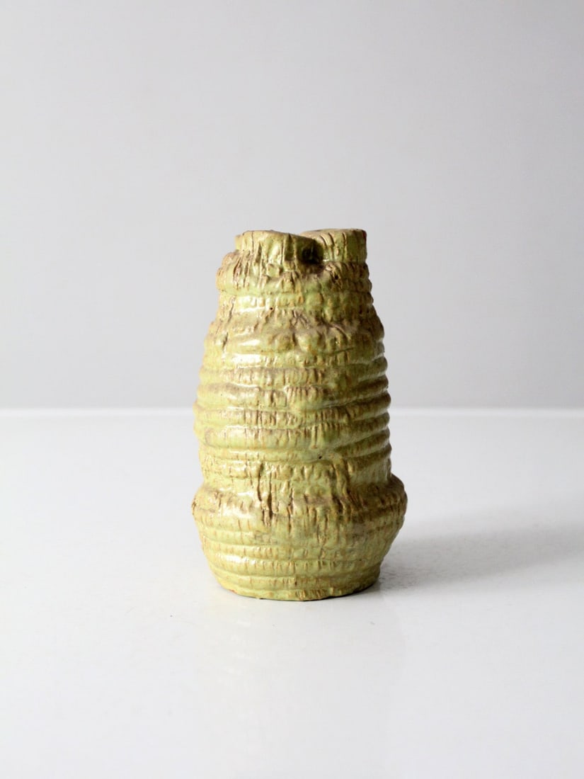 Green Glazed Studio Pottery Vase Handmade Vintage 7.25 in (1 of 9)