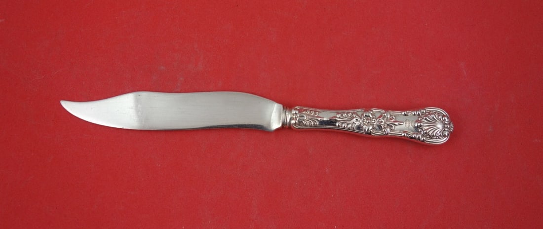 Tiffany English King Sterling Silver Narrow Fish Knife 8: Tiffany English King Sterling Silver Narrow Fish Knife 8 This is a Tiffany & Co. English King pattern fish knife, crafted with a hollow handle and all-sterling silver construction. Measuring 8 inches 